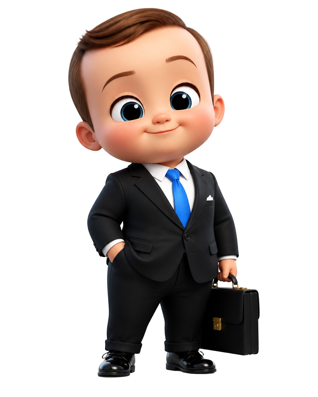 Personagem chefinho de terno com maleta